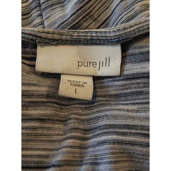 Pure Jill Pullover Top Womens Size L Gray Cotton Striped Long Sleeve Pockets - Picture 6 of 6